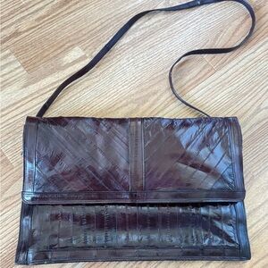 Rich and Elegant Dark Brown Burgundy Eel Leather Shoulder Bag